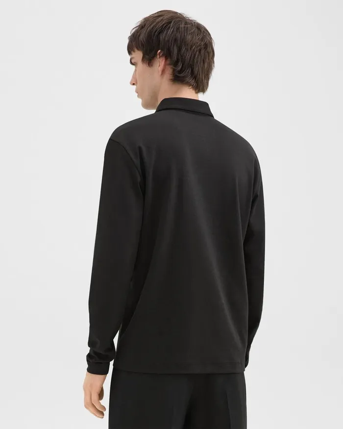 Men Theory TShirts Polos LongSleeve Polo Shirt In Cotton Jersey Black