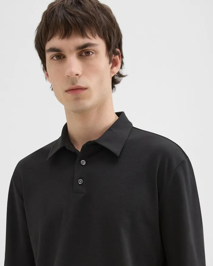 Men Theory TShirts Polos LongSleeve Polo Shirt In Cotton Jersey Black