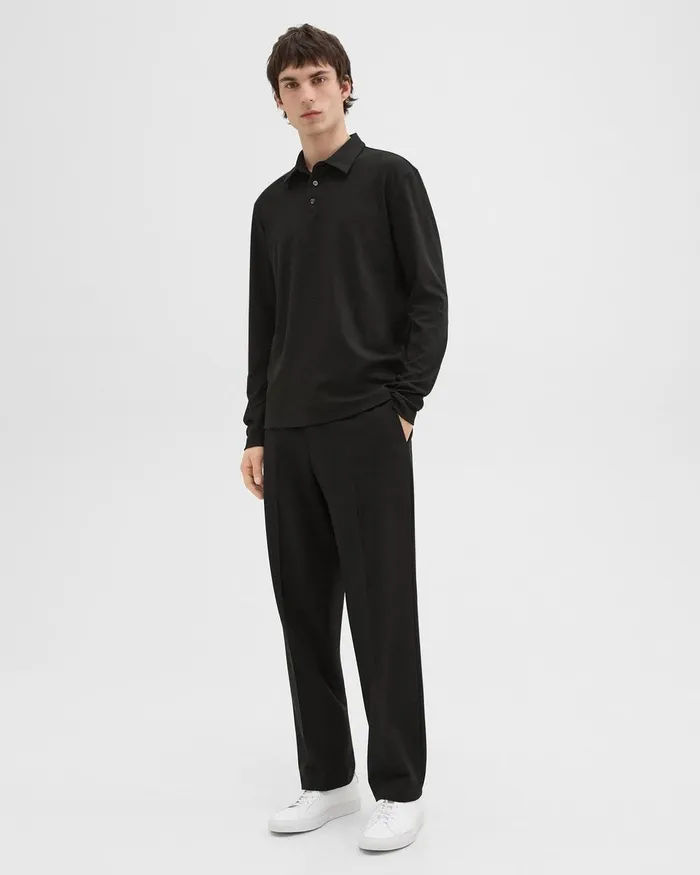 Men Theory TShirts Polos LongSleeve Polo Shirt In Cotton Jersey Black