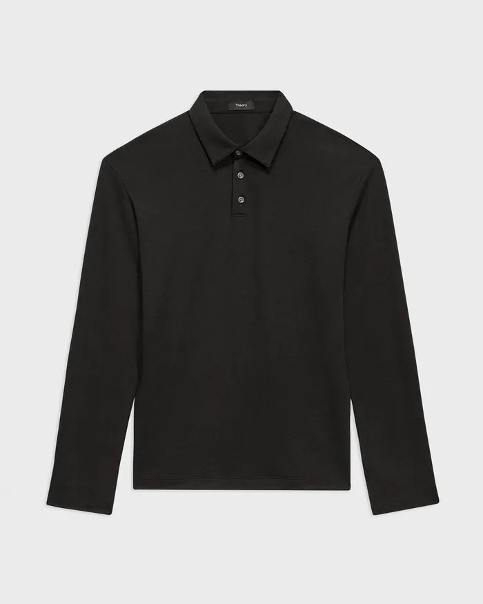 Men Theory TShirts Polos LongSleeve Polo Shirt In Cotton Jersey Black