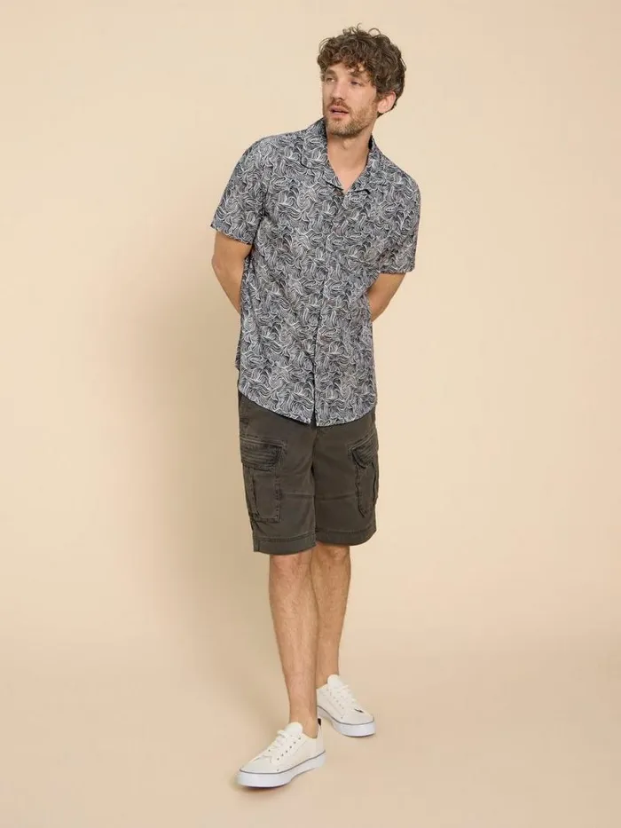 Men Waves Printed SS Shirt Navy Print White Stuff Shirts