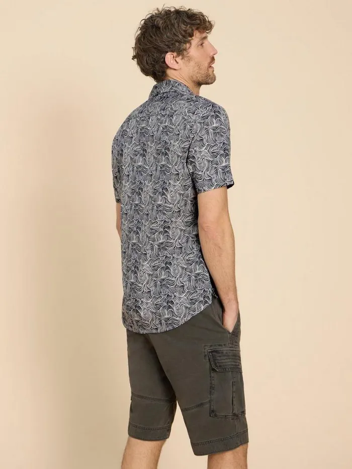 Men Waves Printed SS Shirt Navy Print White Stuff Shirts