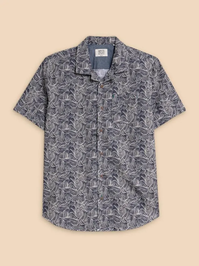 Men Waves Printed SS Shirt Navy Print White Stuff Shirts