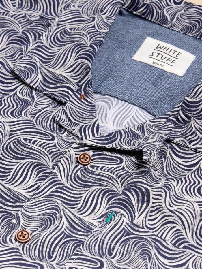 Men Waves Printed SS Shirt Navy Print White Stuff Shirts