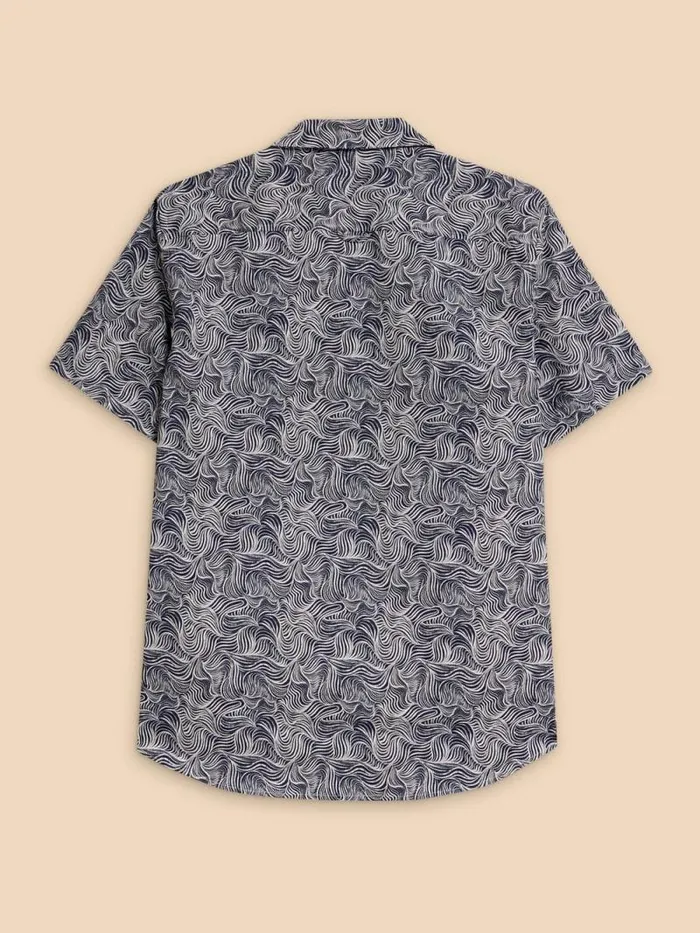 Men Waves Printed SS Shirt Navy Print White Stuff Shirts