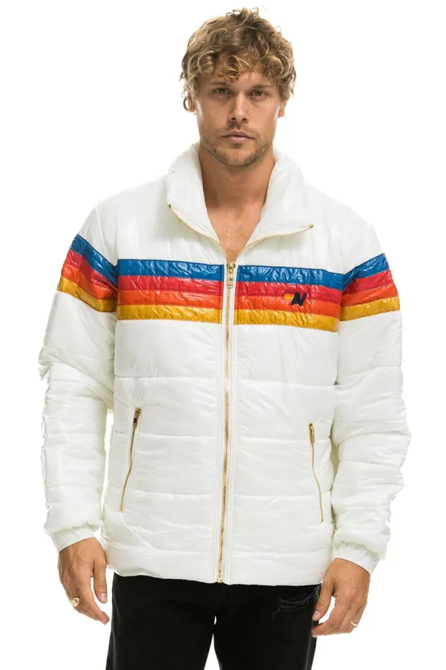 MenWomen Outerwear Aviator Nation 4 STRIPE LUXE TRAVELER JACKET 8211 GLOSSY WHITE