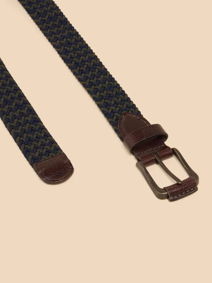 Men Woven Elasticated Belt Navy Multi White Stuff Belts