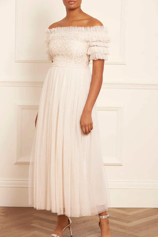Midsummer Lace Bodice OffShoulder Ankle Gown Champagne Women Needle and Thread Dresses