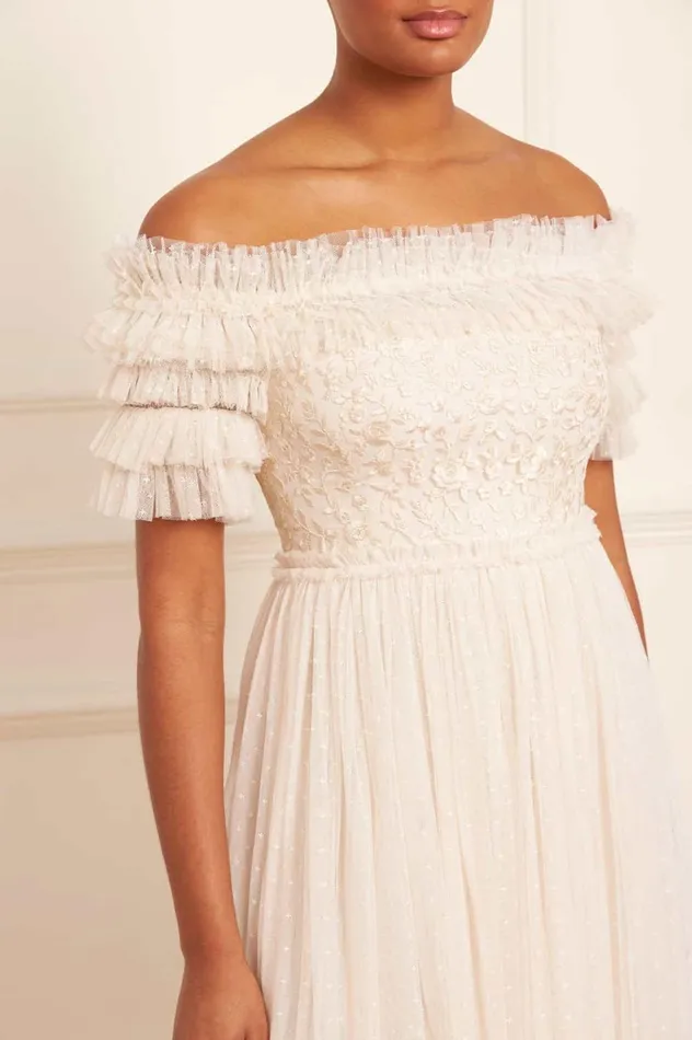 Midsummer Lace Bodice OffShoulder Ankle Gown Champagne Women Needle and Thread Dresses