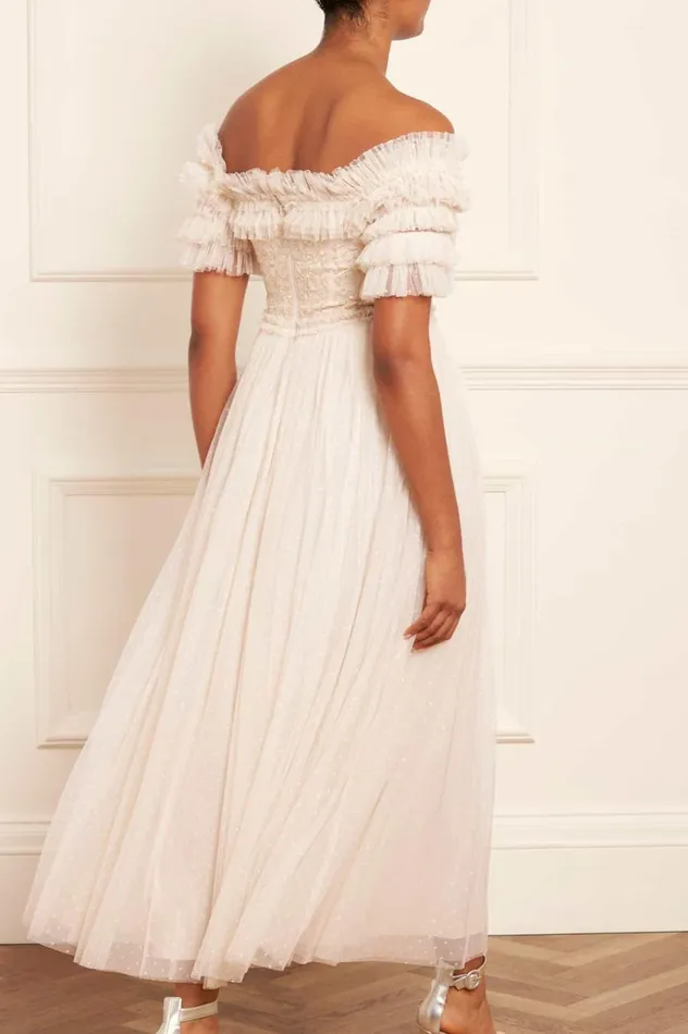 Midsummer Lace Bodice OffShoulder Ankle Gown Champagne Women Needle and Thread Dresses