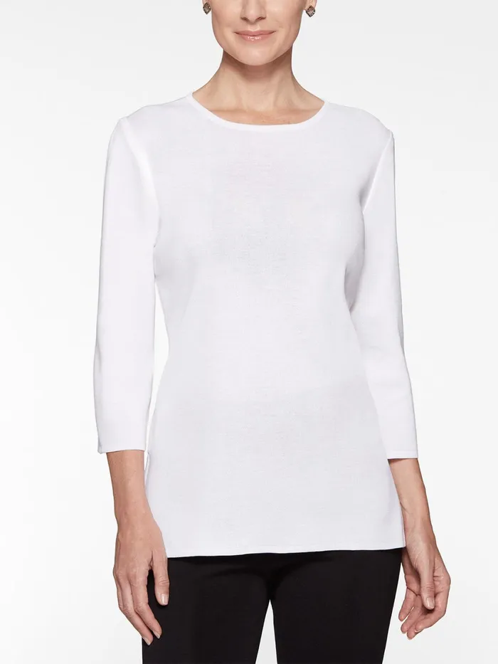 Misook 34 Sleeve Knit Tunic 8211 White Knit Top Misook Women Tops and Tees