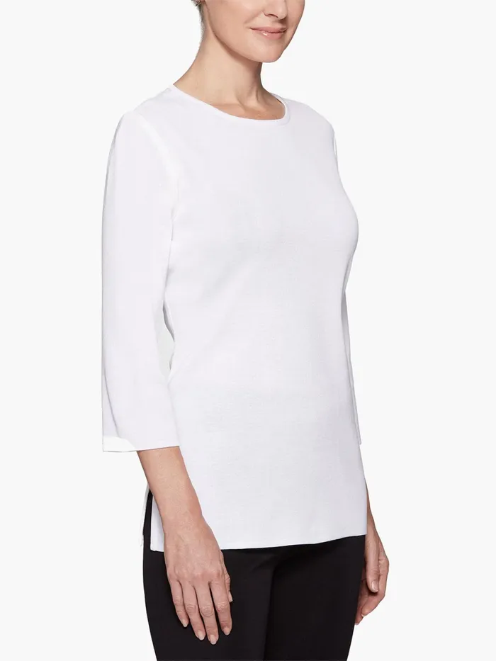 Misook 34 Sleeve Knit Tunic 8211 White Knit Top Misook Women Tops and Tees