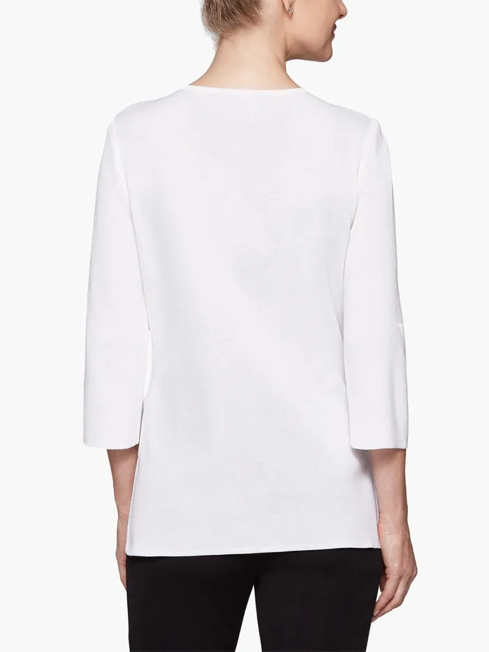 Misook 34 Sleeve Knit Tunic 8211 White Knit Top Misook Women Tops and Tees