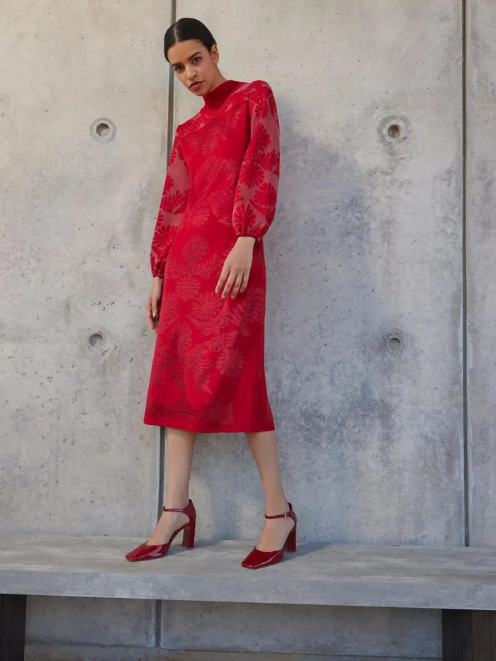 Misook ALine Jacquard Knit Maxi Dress Women Dresses