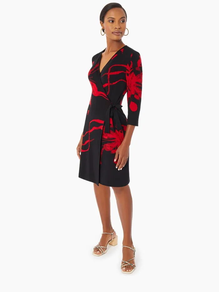 Misook Brushstroke Pattern Knit Faux Wrap Dress Women Dresses Misook Brushstroke Pattern Knit Faux Wrap Dress Women Dresses