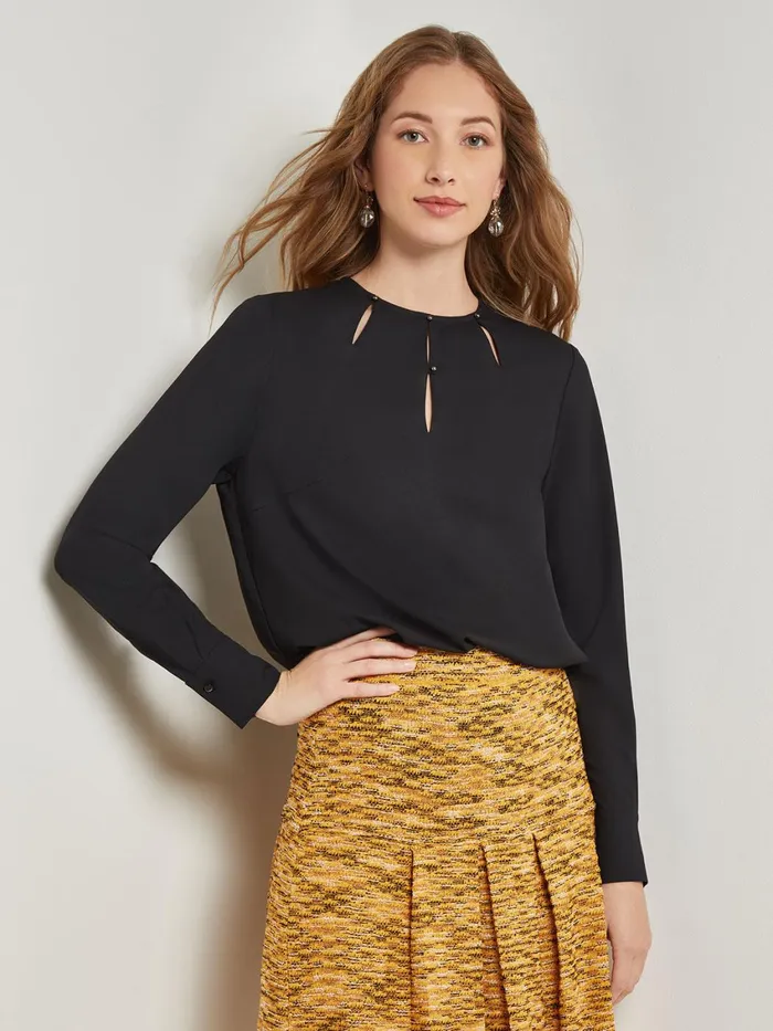 Misook Embellished Neckline Blouse 8211 Crepe De Chine Women Tops and Tees