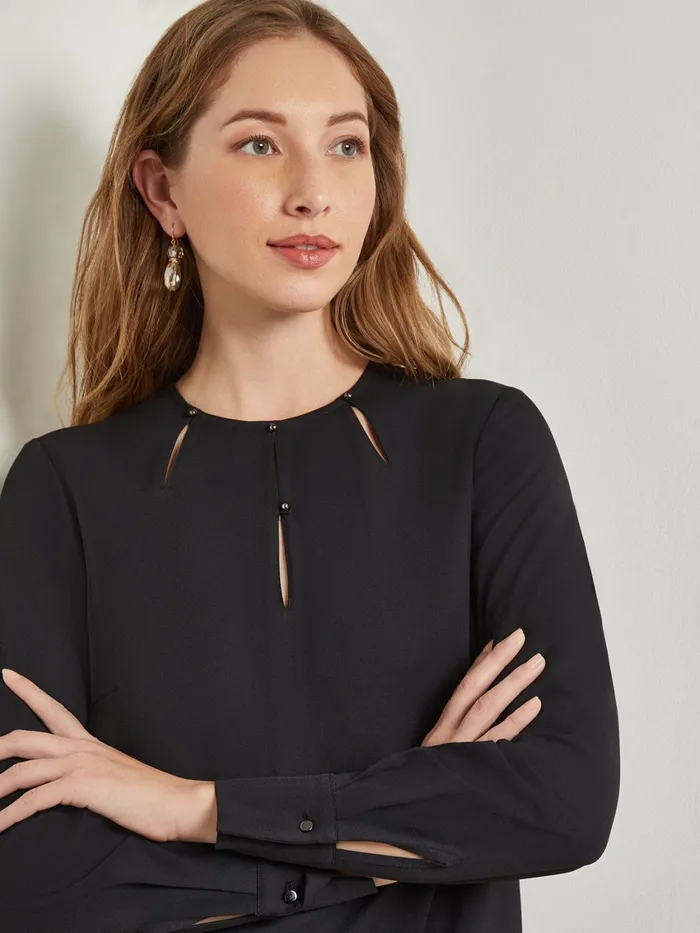 Misook Embellished Neckline Blouse 8211 Crepe De Chine Women Tops and Tees