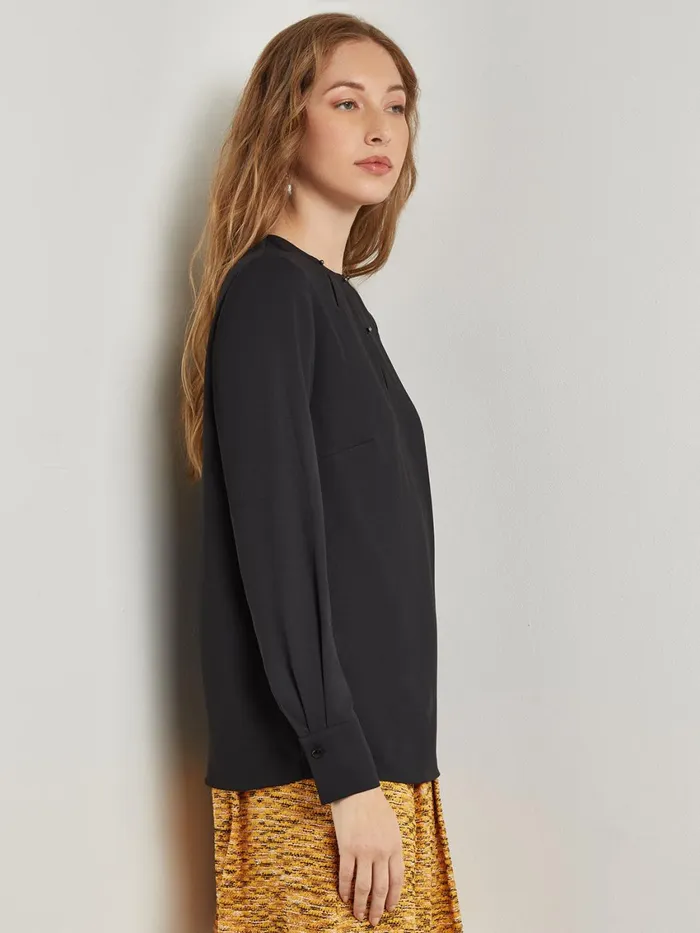 Misook Embellished Neckline Blouse 8211 Crepe De Chine Women Tops and Tees
