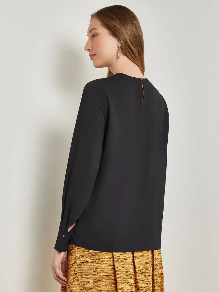 Misook Embellished Neckline Blouse 8211 Crepe De Chine Women Tops and Tees