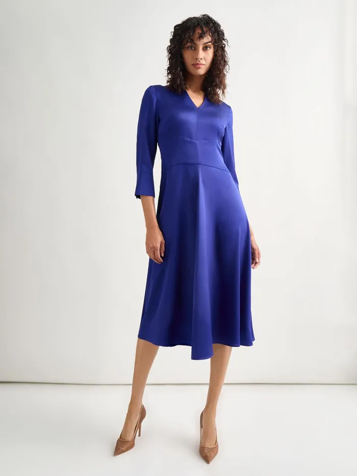 Misook FitandFlare Crepe De Chine Midi Dress Women Dresses
