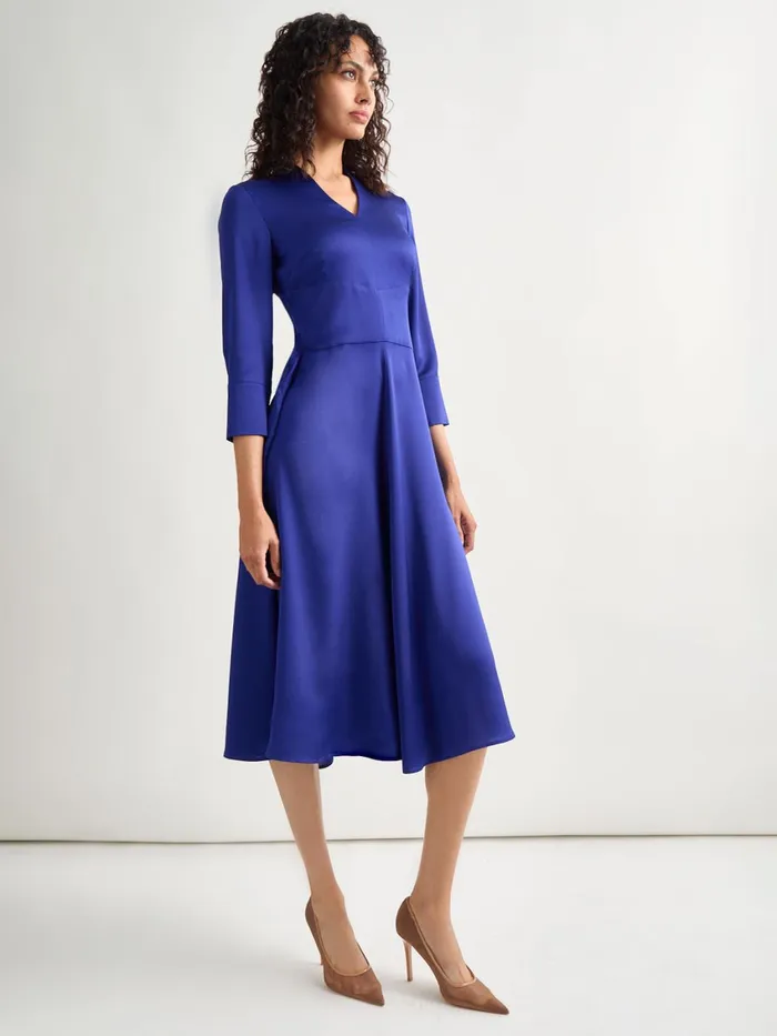 Misook FitandFlare Crepe De Chine Midi Dress Women Dresses