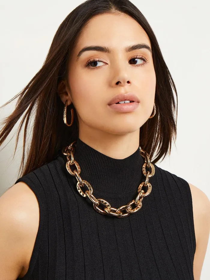 Misook Gold Hammered Oval Link Short Necklace Women Necklaces