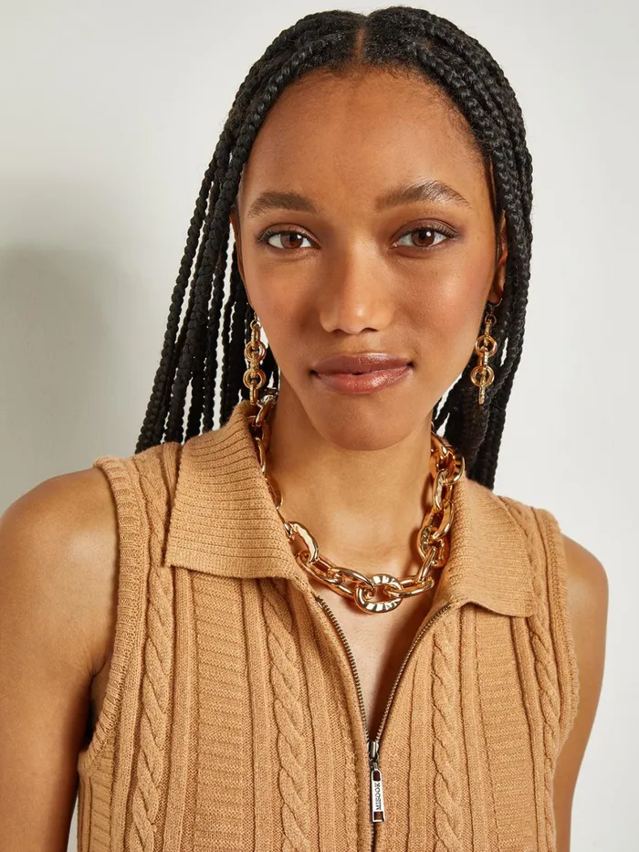 Misook Gold Hammered Oval Link Short Necklace Women Necklaces