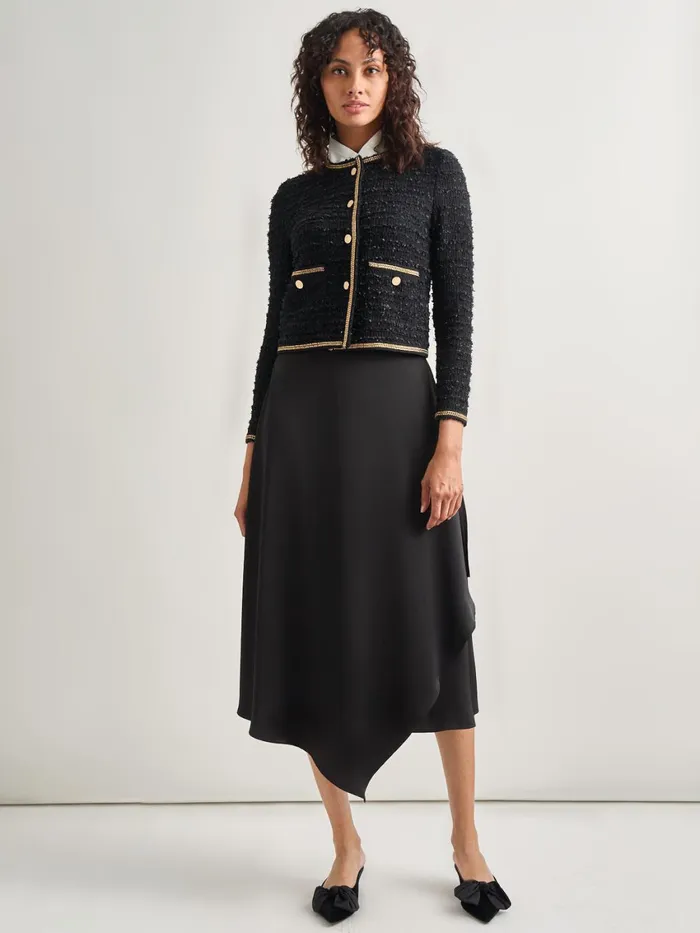 Misook Heritage Fit Double Chain Trim Eyelash Knit Jacket Women Jackets and Coats Misook Heritage Fit Double Chain Trim Eyelash Knit Jacket Women Jackets and Coats