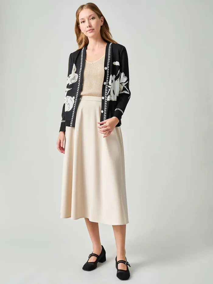 Misook Heritage Whipstitch Trim Floral Knit Cardigan Women Jackets and Coats Misook Heritage Whipstitch Trim Floral Knit Cardigan Women Jackets and Coats