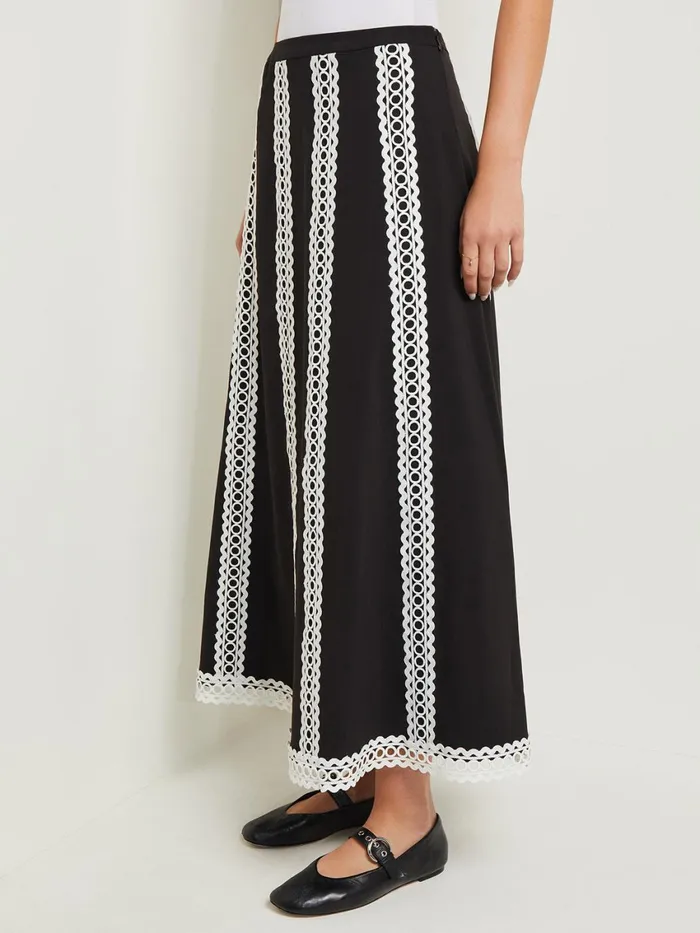 Misook Maxi ALine Skirt 8211 Eyelet Trim Woven Twill Women Skirts Misook Maxi ALine Skirt 8211 Eyelet Trim Woven Twill Women Skirts