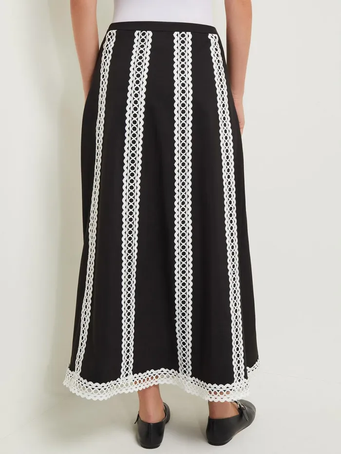Misook Maxi ALine Skirt 8211 Eyelet Trim Woven Twill Women Skirts Misook Maxi ALine Skirt 8211 Eyelet Trim Woven Twill Women Skirts