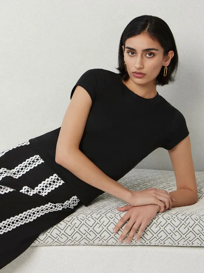 Misook Maxi ALine Skirt 8211 Eyelet Trim Woven Twill Women Skirts Misook Maxi ALine Skirt 8211 Eyelet Trim Woven Twill Women Skirts