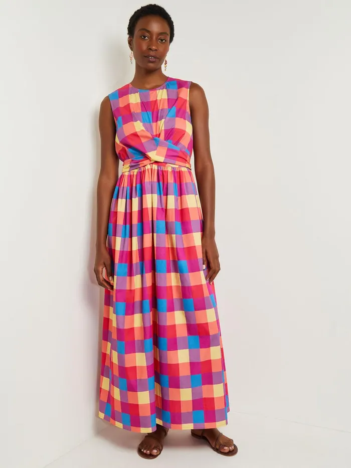 Misook Maxi Tie Waist Dress 8211 Plaid Cotton Blend Women Dresses