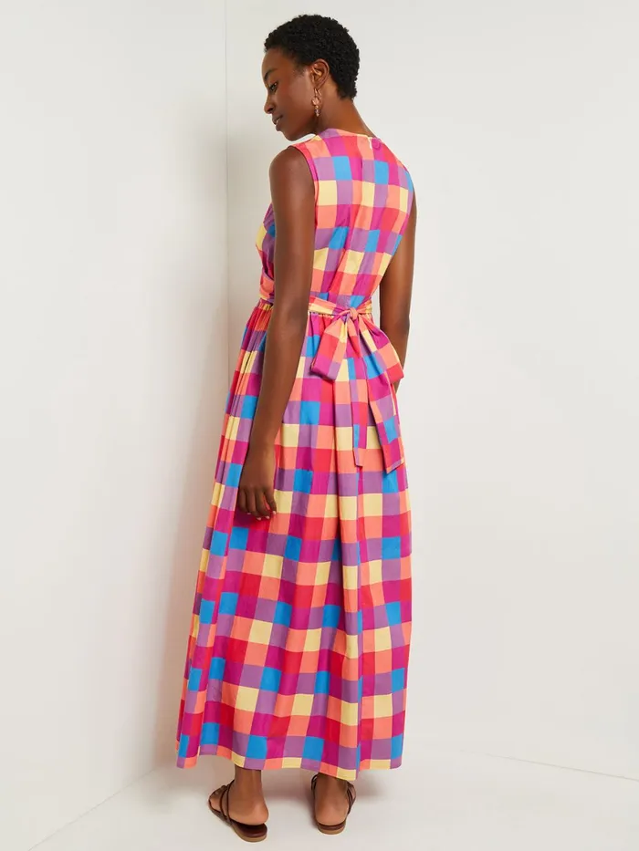 Misook Maxi Tie Waist Dress 8211 Plaid Cotton Blend Women Dresses