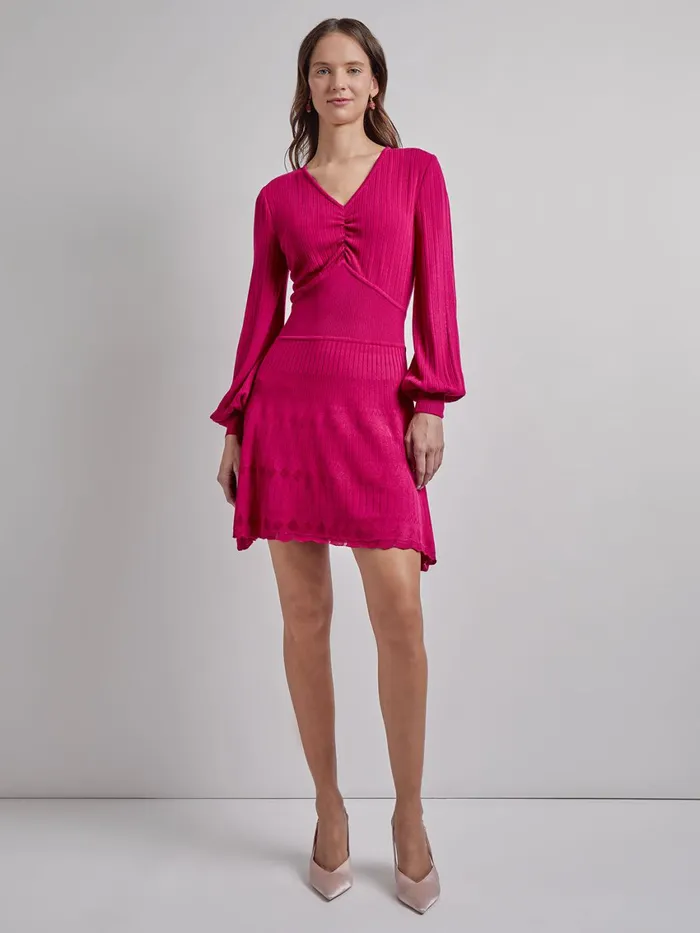 Misook Modern Fit and Flare Tonal Ribbed Knit Mini Dress Women Dresses