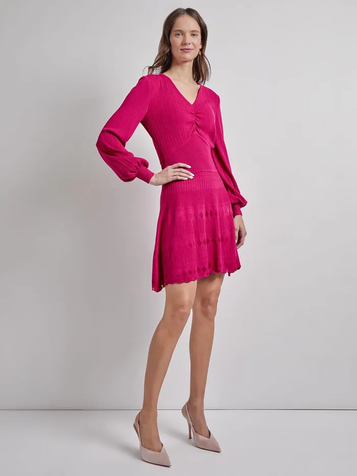 Misook Modern Fit and Flare Tonal Ribbed Knit Mini Dress Women Dresses Misook Modern Fit and Flare Tonal Ribbed Knit Mini Dress Women Dresses
