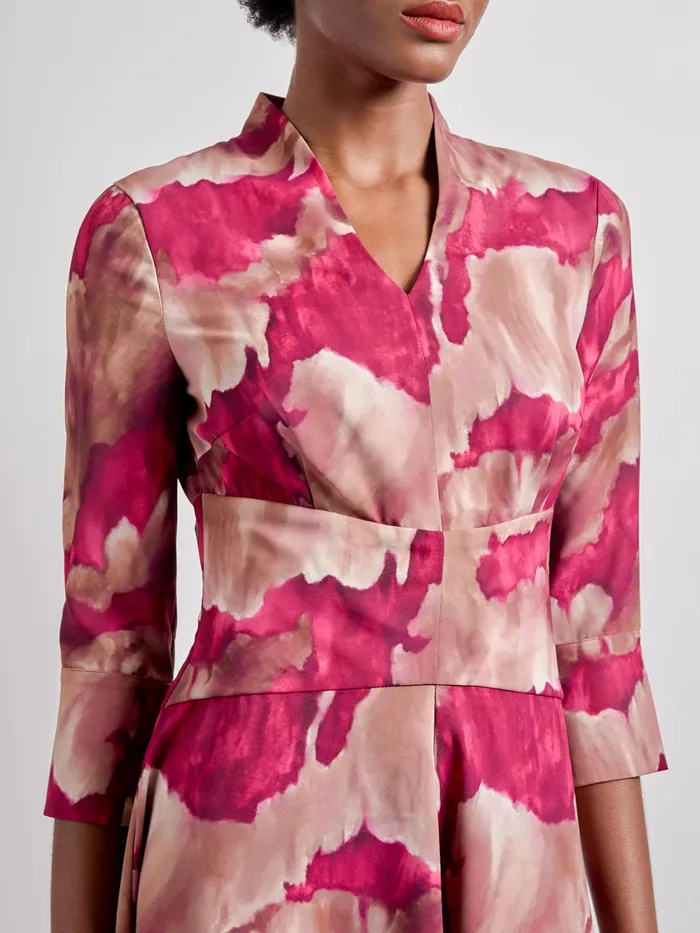 Misook Modern Fit and Flare Woven Watercolor Print Midi Dress Women Dresses Misook Modern Fit and Flare Woven Watercolor Print Midi Dress Women Dresses
