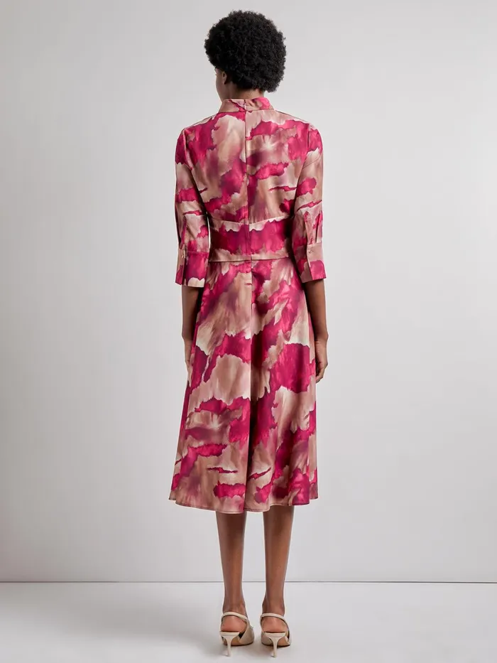 Misook Modern Fit and Flare Woven Watercolor Print Midi Dress Women Dresses Misook Modern Fit and Flare Woven Watercolor Print Midi Dress Women Dresses