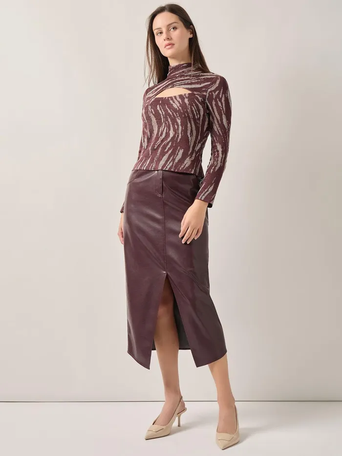 Misook Modern Fit Oval Front Cutout Jacquard Knit Top Women Tops and Tees Misook Modern Fit Oval Front Cutout Jacquard Knit Top Women Tops and Tees