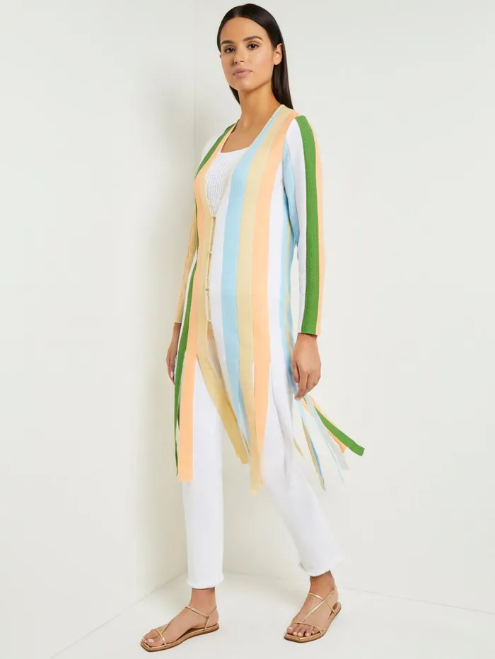 Misook Open Neck Heritage Fit Jacket 8211 Striped Intarsia Knit Fringe Hem Women Jackets and Coats Misook Open Neck Heritage Fit Jacket 8211 Striped Intarsia Knit Fringe Hem Women Jackets and Coats