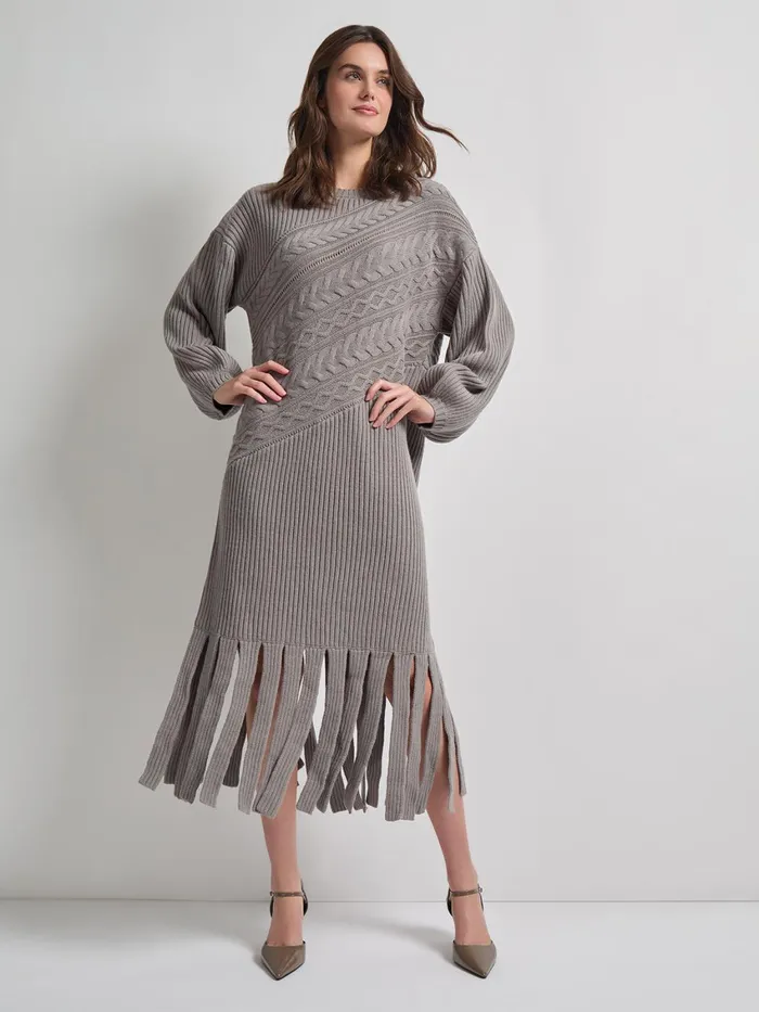 Misook Oversized Cable Knit Wool Blended Sheath Maxi Dress Women Dresses