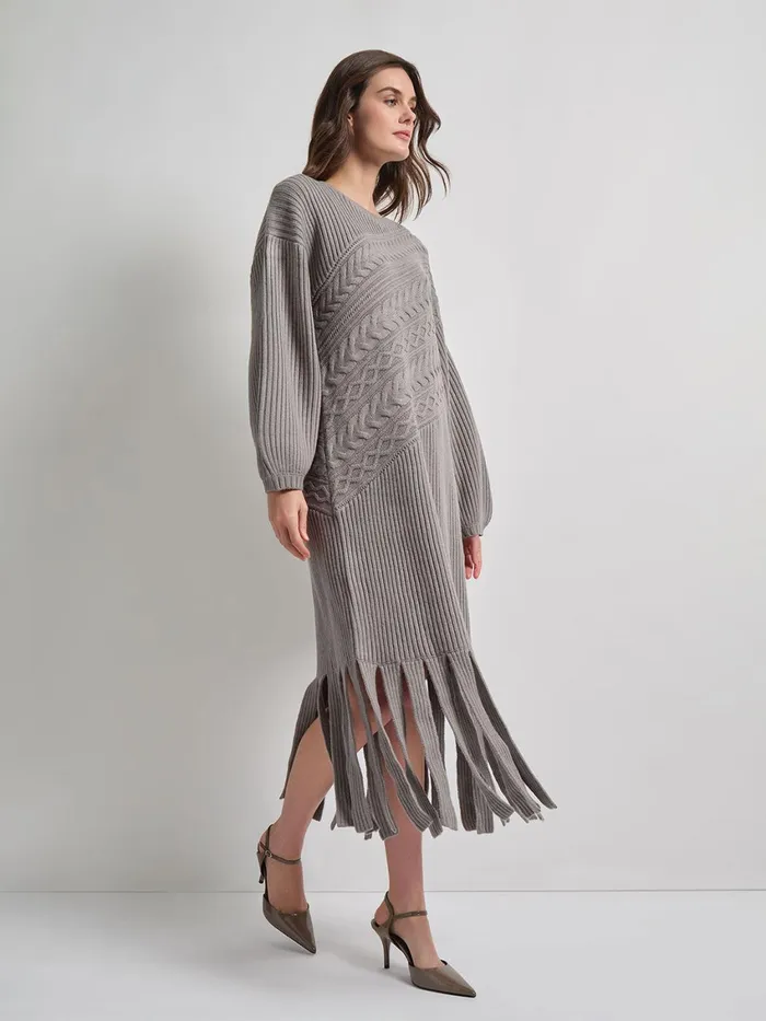 Misook Oversized Cable Knit Wool Blended Sheath Maxi Dress Women Dresses