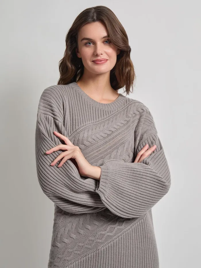 Misook Oversized Cable Knit Wool Blended Sheath Maxi Dress Women Dresses