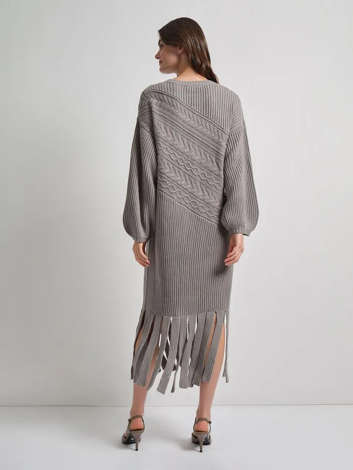 Misook Oversized Cable Knit Wool Blended Sheath Maxi Dress Women Dresses