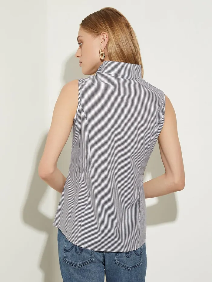 Misook Pinstripe Sleeveless Stretch Cotton Blouse BlackWhite Women Tops and Tees