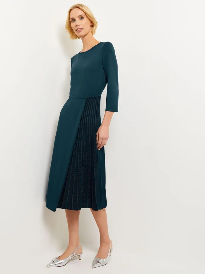Misook Pleated Contrast Panel Soft Knit Dress Women Dresses