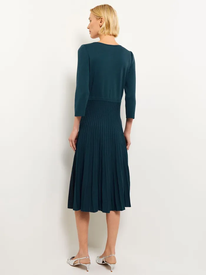 Misook Pleated Contrast Panel Soft Knit Dress Women Dresses