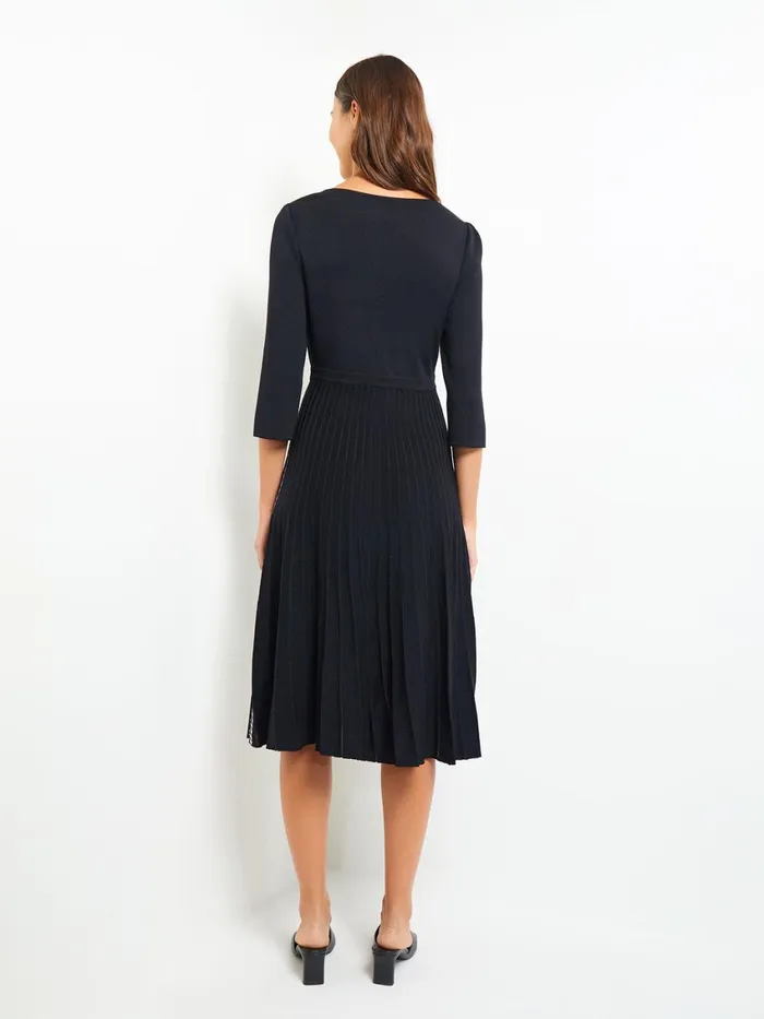 Misook Pleated Contrast Panel Soft Knit Dress Women Dresses
