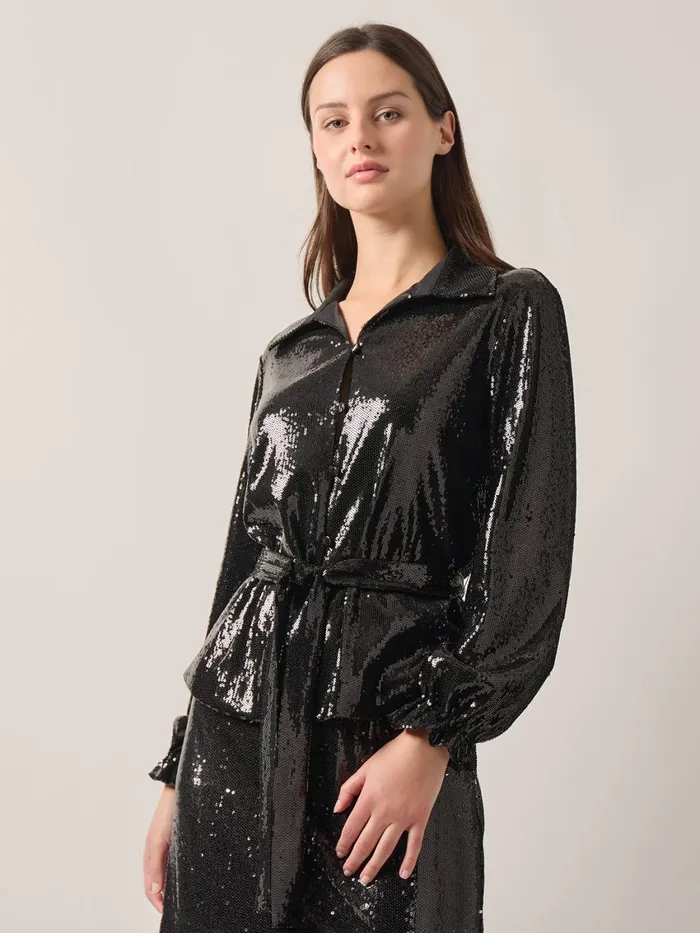 Misook Sequin Novelty Woven Blouse Women Blouses and Shirts