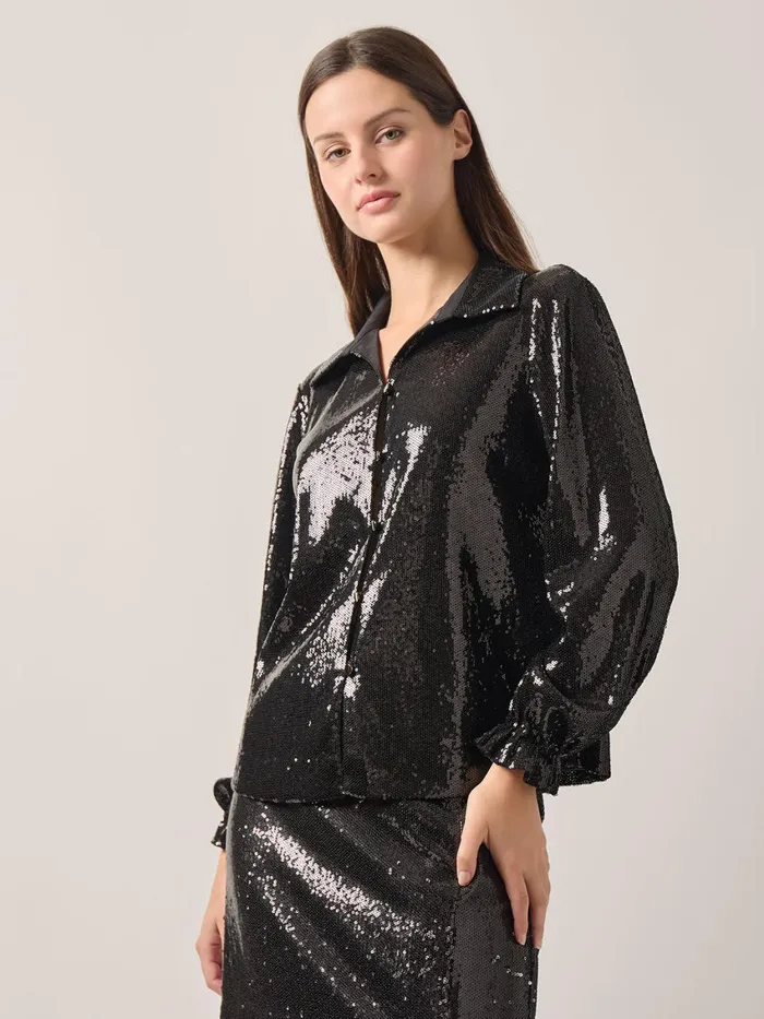 Misook Sequin Novelty Woven Blouse Women Blouses and Shirts